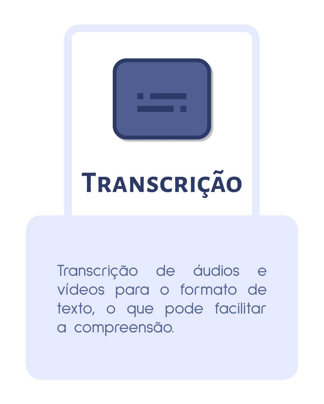 Transcrição de áudios e vídeos para o formato de texto, o que pode facilitar a compreensão.